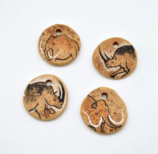 Cave Art Mammoth & Rhino Pendants